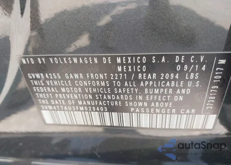 2015 Volkswagen Golf Gti 2.0T Autobahn 4-Door from USA, damaged, VIN 3VW4T7AU3FM029403